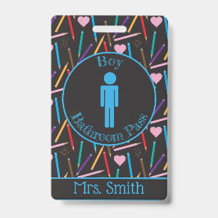 Scattered Colored Pencils Boy Bathroom Pass Badge