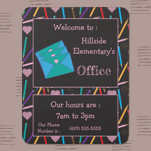 Scattered Colored Pencils School Office Door Sign