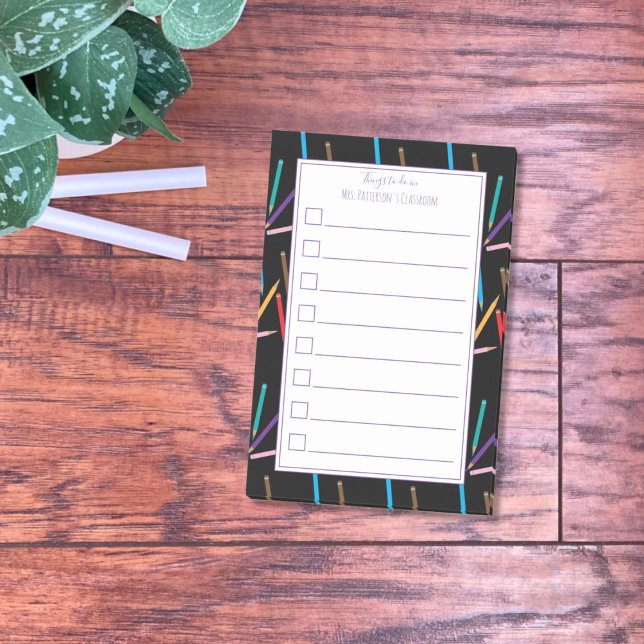 Scattered Colored Pencils To-Do Notes (Scattered colored pencils pattern , black frame , teacher to-do list post-it notes . )