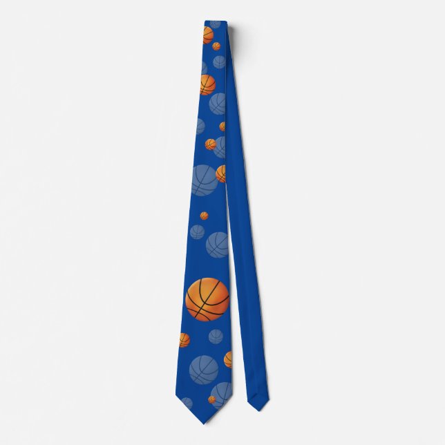 Scattered Deep blue Basketballs | Sports Gift Neck Tie (Front)