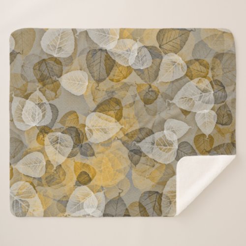 Scattered Fall Leaves in Muted Taupe Brown Yellow Sherpa Blanket