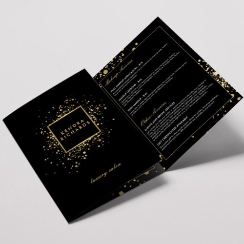 Scattered Faux Gold Confetti on Black Brochure