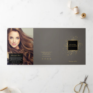 Scattered Faux Gold Confetti on Gray Brochure