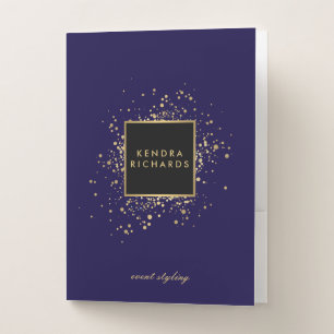 Scattered Faux Gold Confetti on Modern Blue Pocket Folder