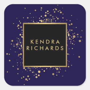 Scattered Faux Gold Confetti on Modern Blue Square Sticker