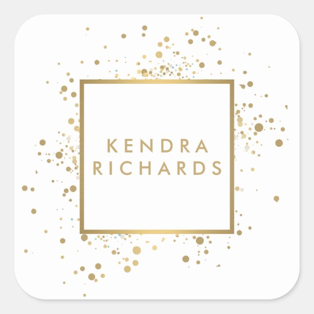 Scattered Faux Gold Confetti on White Square Sticker (Front)