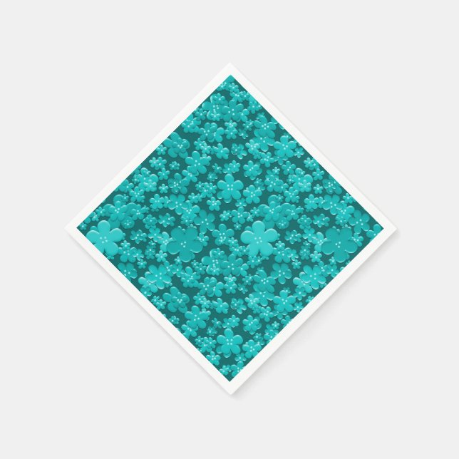 Scattered Flowers, Teal-PAPER PARTY NAPKINS (Corner)