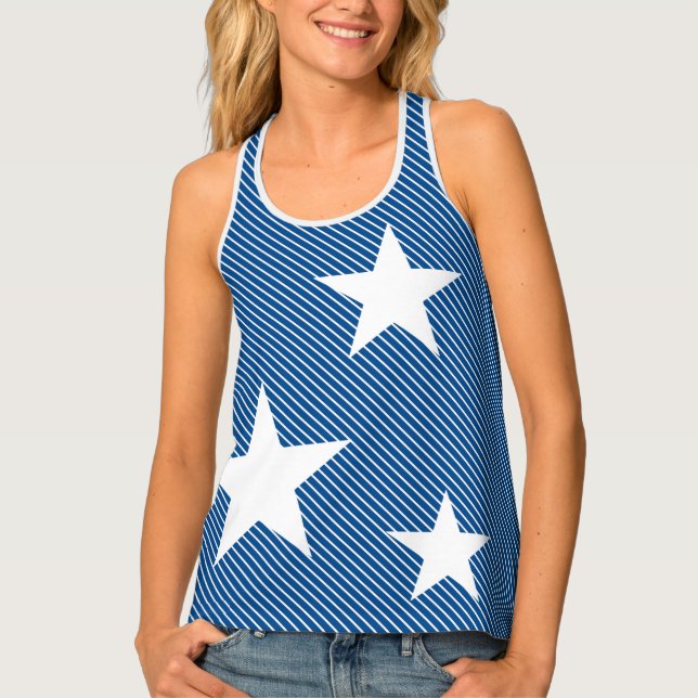 Scattered Giant Stars and Stripes in Blue & White Tank Top (Front)