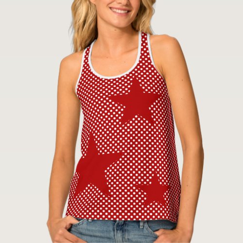 Scattered Giant Stars_ Deep Red on Polka Dots Tank
