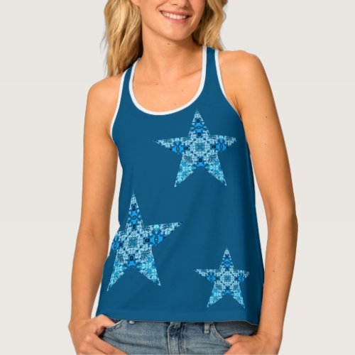 Scattered Giant Stars in Denim Blue Abstract  Tank Top