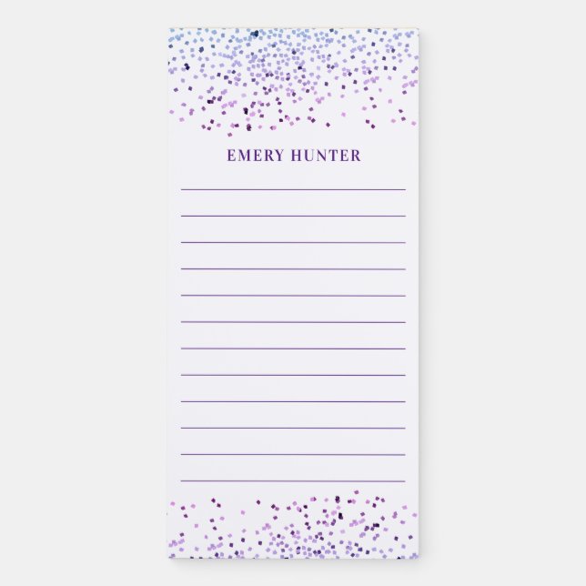 Scattered Glitter Blue and Purple Magnetic Notepad (Front)