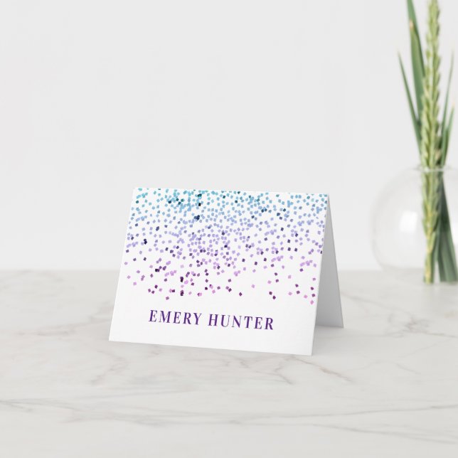 Scattered Glitter Blue and Purple Note Card (Front)