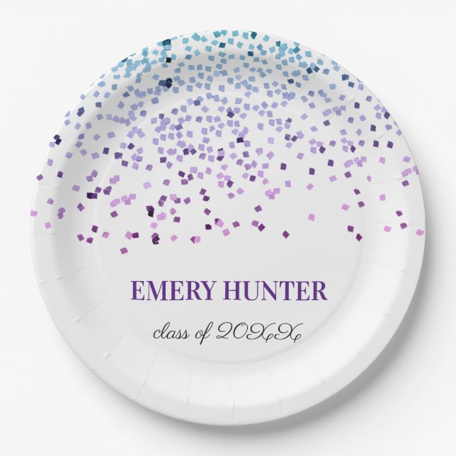Scattered Glitter Blue and Purple Paper Plates (Front)