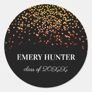 Scattered Glitter Gold and Orange Classic Round Sticker
