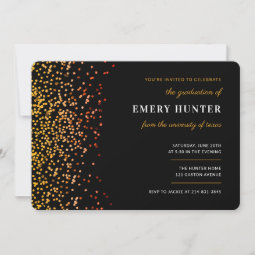 Scattered Glitter Gold and Orange Graduation Invitation | Zazzle