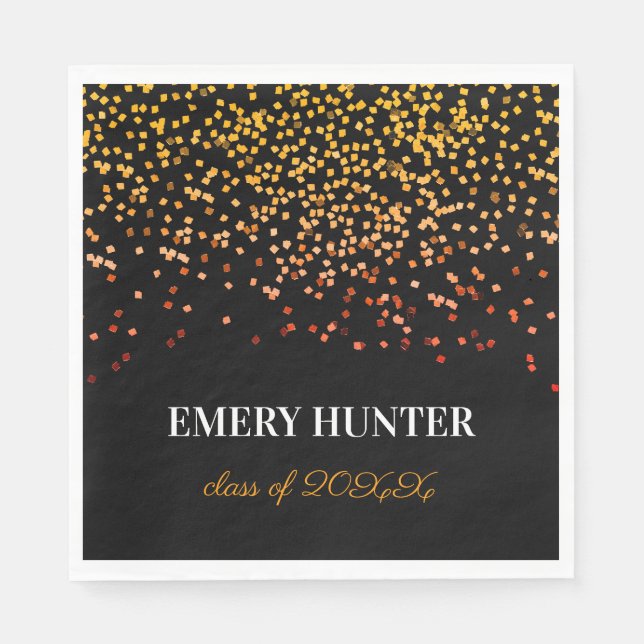 Scattered Glitter Gold and Orange Napkins (Front)