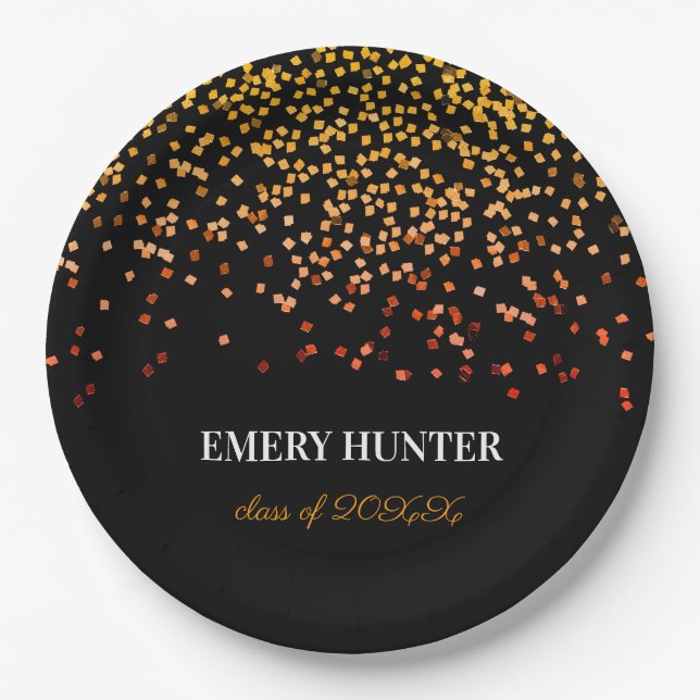 Scattered Glitter Gold and Orange Paper Plates (Front)
