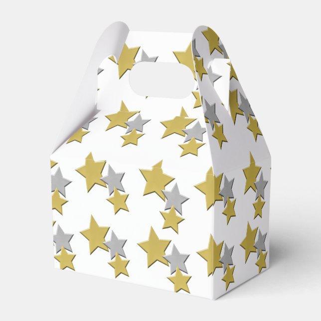 Scattered Gold and Silver Stars Favor Boxes (Back Side)