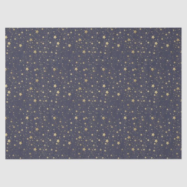 Scattered Gold Navy Blue Stars Tissue Paper (Front)