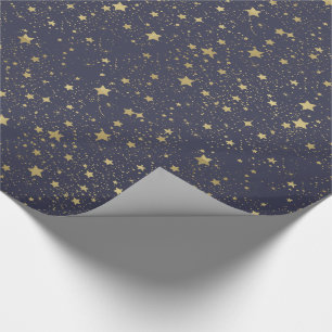 Scattered Gold Navy Blue Stars Wrapping Paper