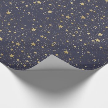 Scattered Gold Navy Blue Stars Wrapping Paper by peacefuldreams at Zazzle