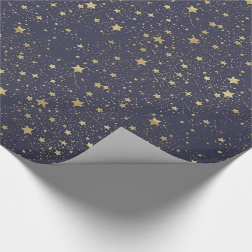 Scattered Gold Navy Blue Stars Wrapping Paper