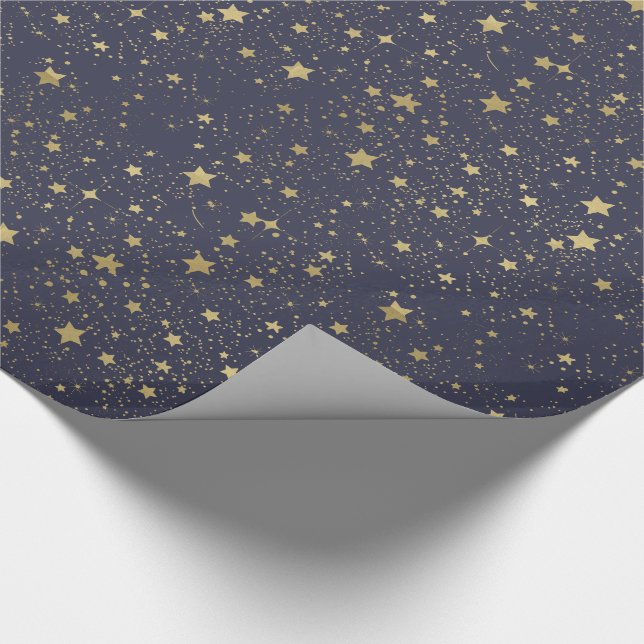 Scattered Gold Navy Blue Stars Wrapping Paper (Corner)