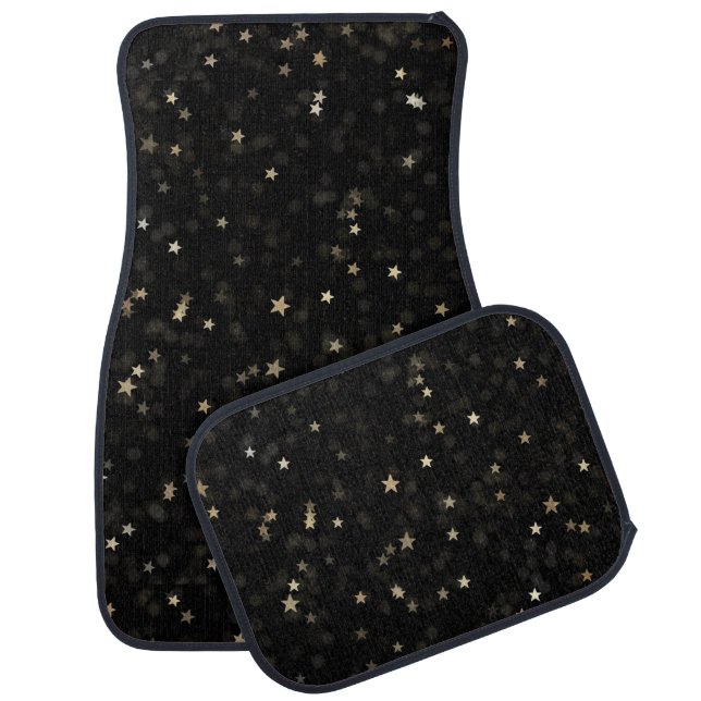 Scattered Gold Stars On Black Car Floor Mat (Set)