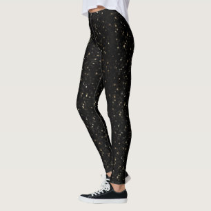 Scattered Gold Stars On Black Leggings