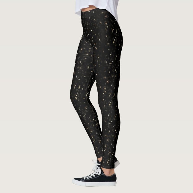 Scattered Gold Stars On Black Leggings (Left)