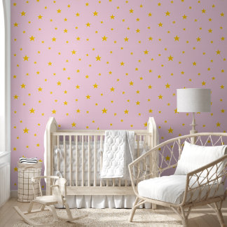 Scattered Golden Yellow Stars on Light Pink Wallpaper