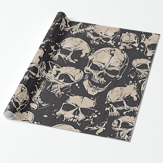 Scattered Grunge Skulls Wrapping Paper (Unrolled)
