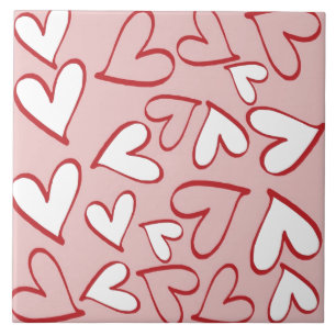 Scattered Hearts Ceramic Tile