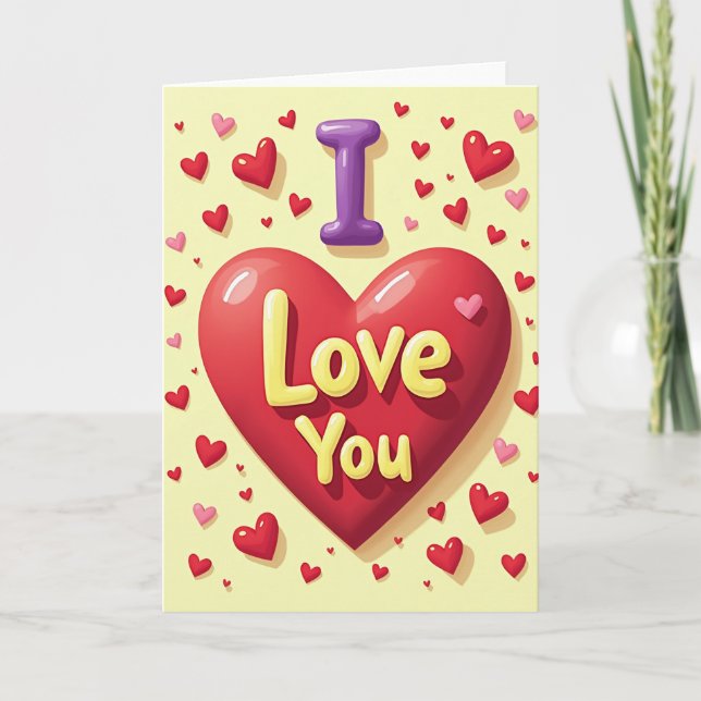 Scattered Hearts I Love You Glossy Card (Front)