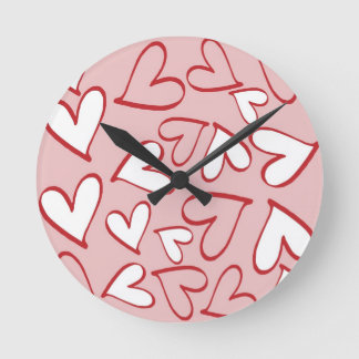 Scattered Hearts Pattern Round Clock