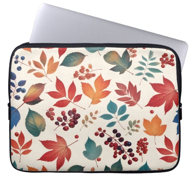 Scattered Leaves and Berries Laptop Sleeve (Front)