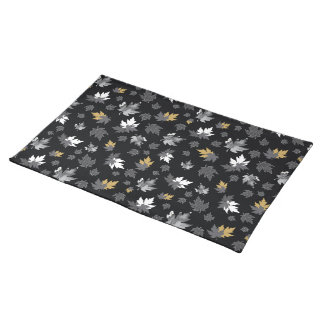 Scattered Leaves on Black Cloth Placemat