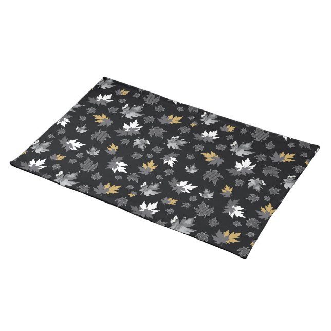 Scattered Leaves on Black Cloth Placemat (On Table)