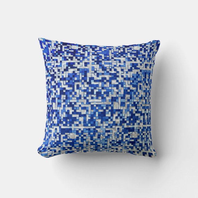 Scattered many small squares, shades of blue white throw pillow (Front)