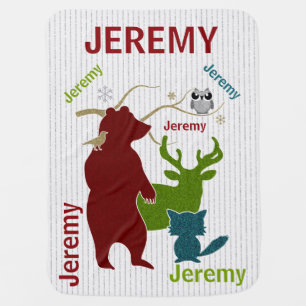 Scattered Name Woodland Animals Baby Blanket