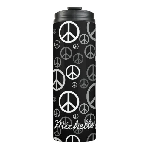 Scattered Peace Signs Black and White SPST Thermal Tumbler