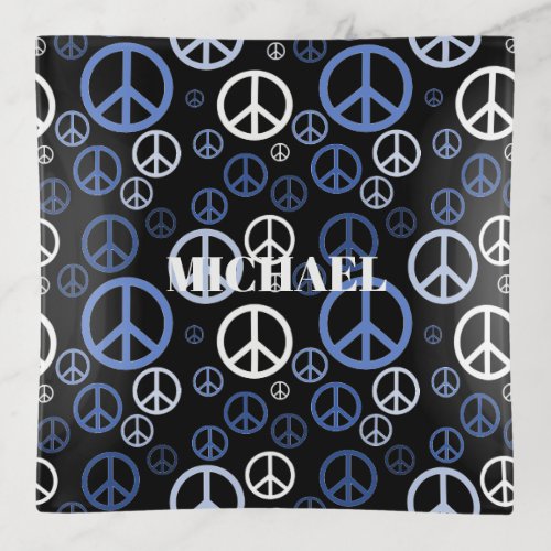 Scattered Peace Signs Blue SPST Trinket Tray