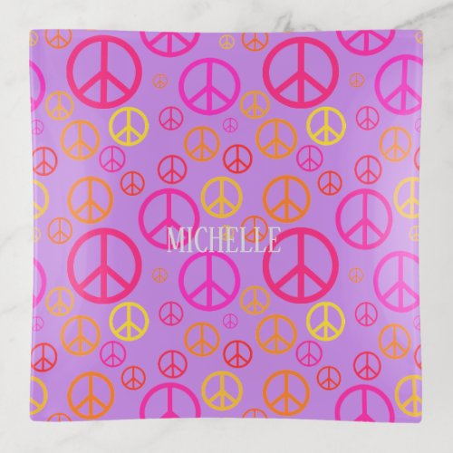 Scattered Peace Signs Pink SPST Trinket Tray