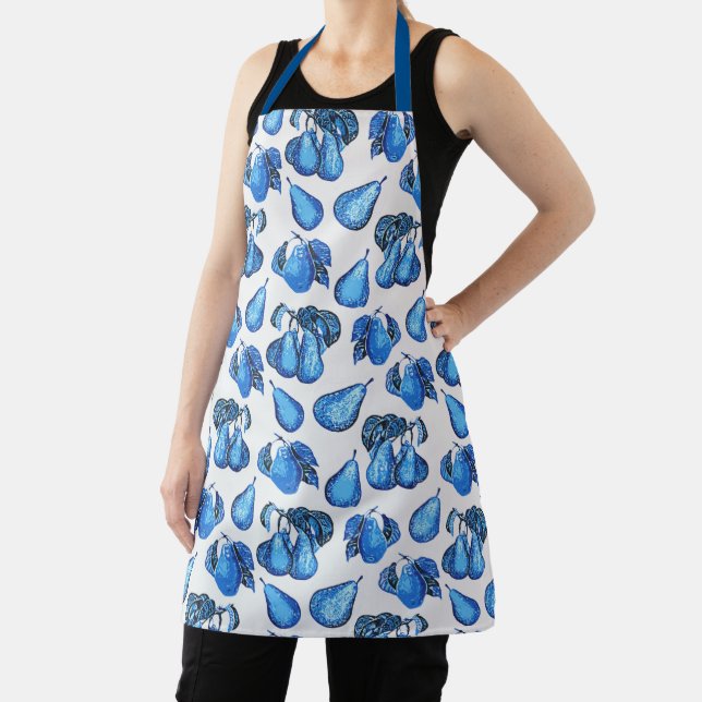 Scattered Pear Print in Indigo Blue and White  Apron (Insitu)