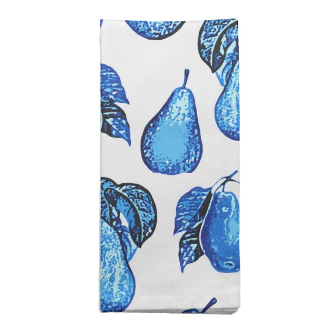 Scattered Pear Print in Indigo Blue and White  Cloth Napkin (Folded)