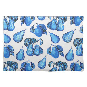 Scattered Pear Print in Indigo Blue and White Cloth Placemat