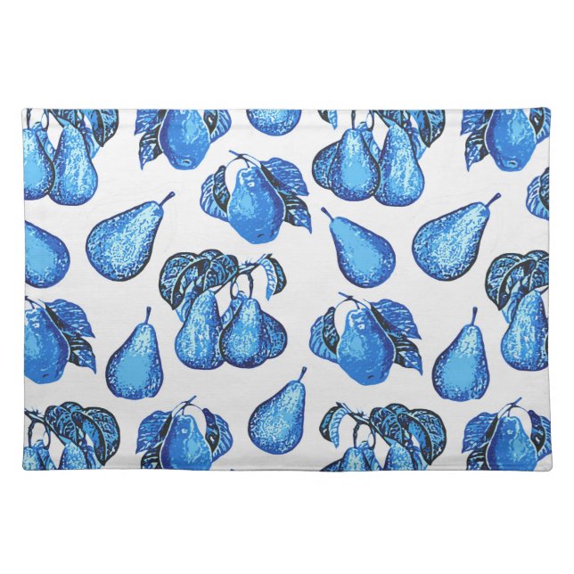 Scattered Pear Print in Indigo Blue and White Cloth Placemat (Front)