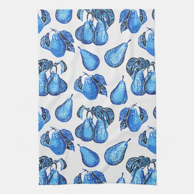 Scattered Pear Print in Indigo Blue and White  Kitchen Towel (Vertical)