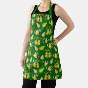 Scattered Pear Print on Emerald Green Apron