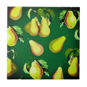 Scattered Pear Print on Emerald Green Ceramic Til Ceramic Tile